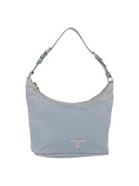 Authentic PRADA Shoulder Bag Nylon Light Blue Silver